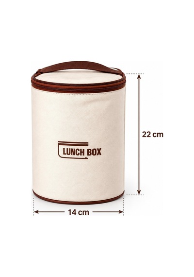 Paslanmaz Çelik Taşınabilir Lunch Box Vakumlu Yemek Kabı Seti, Çatal-kaşık Bölmeli Isı Yalıtımlı Taşıma Çantalı Sefertası Seti Bej