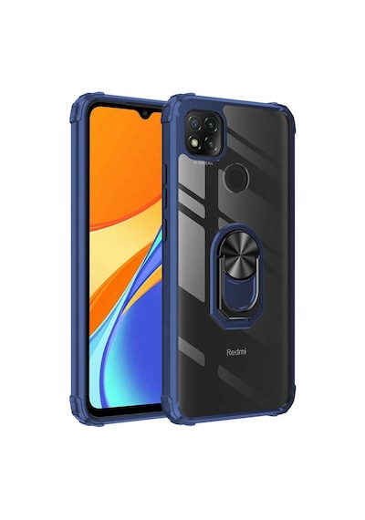 Xiaomi Redmi 9c Kılıf Arkası Şeffaf Kenarları Renkli Yüzüklü Tank Kapak Mola