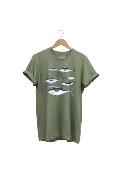 Fishing Balıkçılık Uzunkanat Orkinos Tuna Balığı Baskılı %100 Pamuk Regular Fit Haki T-shirt Haki