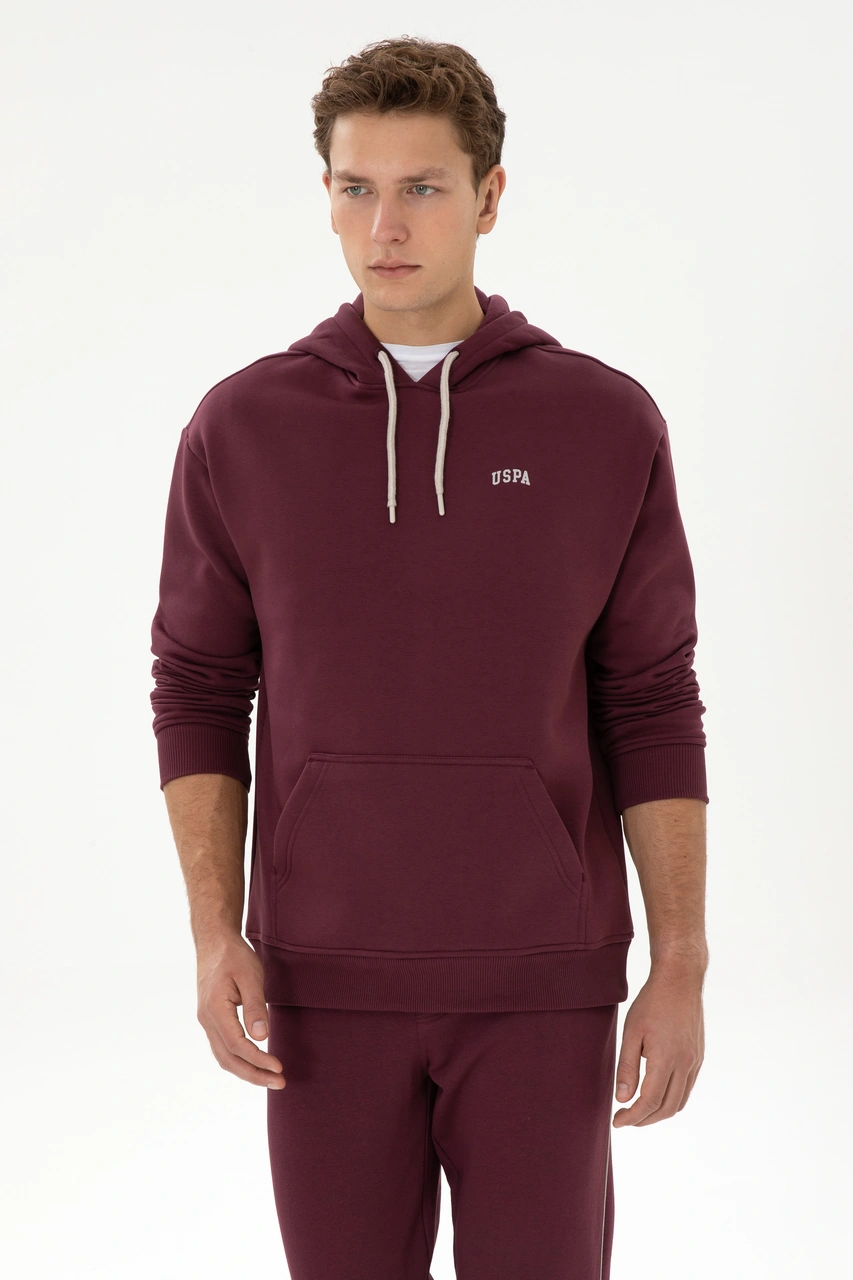 U.S. Polo Assn. Erkek Oversize Fit Kapüşonlu Şardonlu Bordo Basic Sweatshirt 50313782-VR177