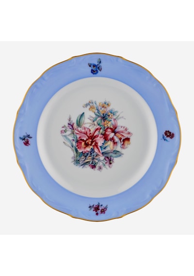 Altın Dekorlu Mavi Porselen Pasta Tabağı 19 Cm