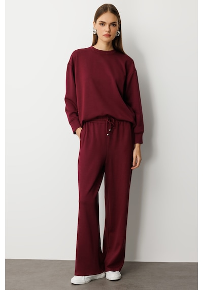 Mizalle Beli Lastikli Yumuşak Dokulu Mürdüm Jogger Pantolon Mürdüm