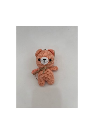El Yapımı Amigurumi Ayıcık Anahtarlık - Örgü Figür, Jüt Fiyonklu 9-10 Cm Açık Turuncu Açık Turuncu