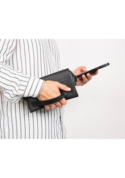 Prestige Hakiki Deri, El Yapımı, Telefon Bölmeli, Erkek El Çantası, Kömür Siyah Siyah