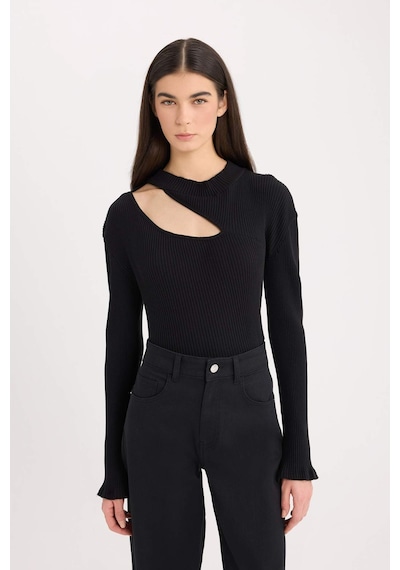 DeFacto Slim Fit Dar Kesim Yarım Balıkçı Yaka Basic Düz Fitilli Kaşkorse Uzun Kollu Tişört	 C8473AX24AUBK81