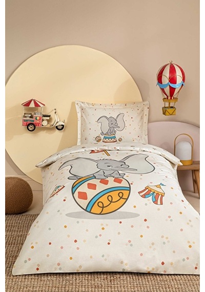 Disney Nevresim Takımı Ranforce Bebe Dumbo Cırcus Bej
