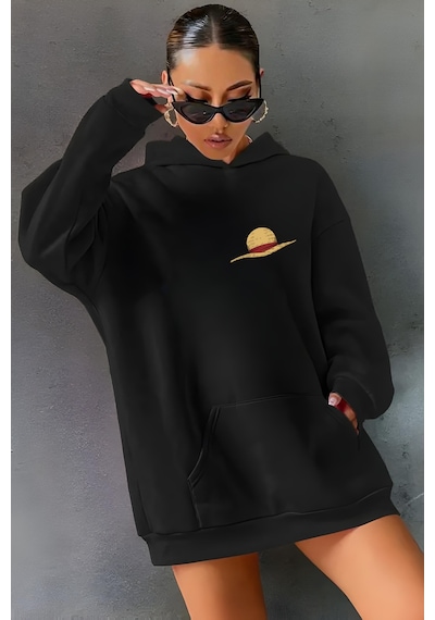 Startmore Şapka Baskılı Kapişonlu Sweat Siyah