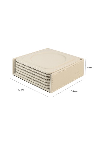 Bardak Altlığı,6 Lı Set,masaüstü Yuvarlak Cup Coaster,vegan Suni Deri,11x11 Cm.,bej Bej