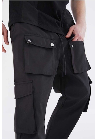 Siyah Cep Detaylı Lastik Bel Jogger Pantolon Siyah