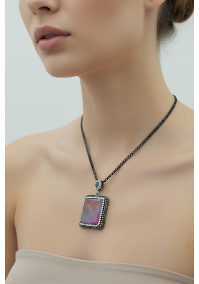 Zirkon Taşlı Doğal Taş Kolye Ucu Pembe Kuvars