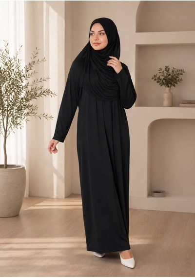 Öners Tek Parça Boydan Namaz Elbisesi Siyah Siyah