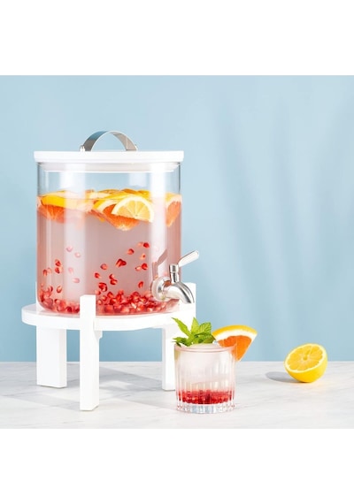 5 Litre Cam Içecek Sebili - Musluk Kapaklı Ve Bambu Standlı Sıcak Ve Soğuk Içecekler Için Su Sebili