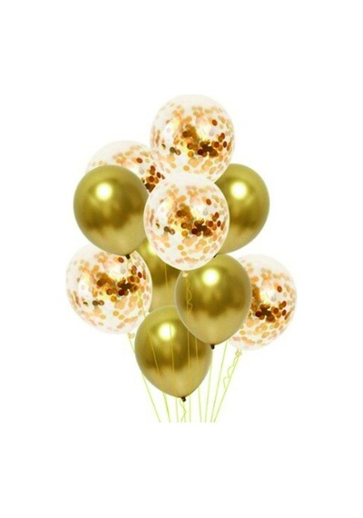 Gold Krom Konfetili Balon Renkli