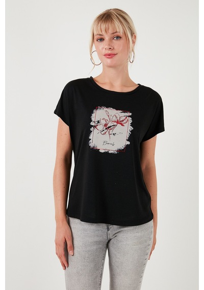 Lela Baskılı Bisiklet Yaka Regular Fit Bayan T Shirt 6671002 Siyah Lela Baskılı Bisiklet Yaka Regular Fit Bayan T Shirt 6671002 Siyah