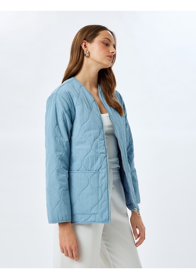 Koton Cepli Fermuarlı Oversize Kapitone Mont Mavi 5sak20037ew Mavi
