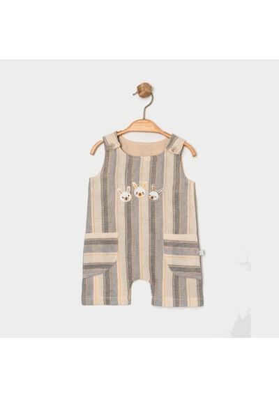 Ürünya Unisex Bebek Askılı Nakış İşlemeli Sıfır Kollu Şort Tulum Haki