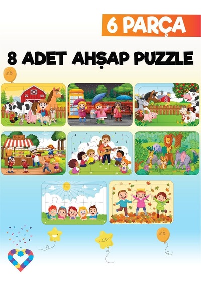 6 Parçalı Montessori Ahşap Puzzle Seti 2 3 Yaş Eğitsel Oyun
