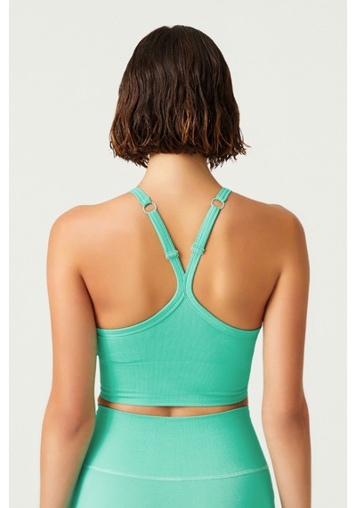 Los Ojos X Melodi Yeşil Fitilli Seamless Spor Sütyeni Ribbed Bra Tank Yeşil