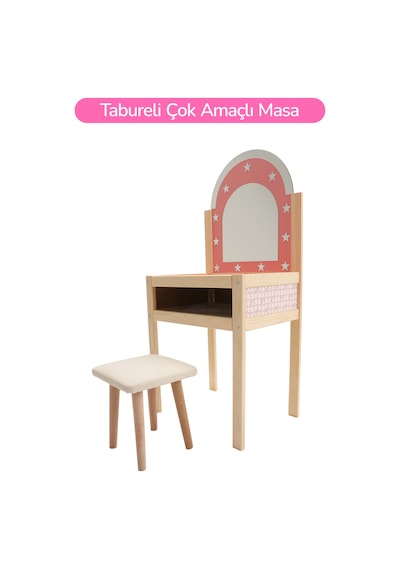 Ahşap Çocuklar İçin Makyaj Masası Ve Taburesi
