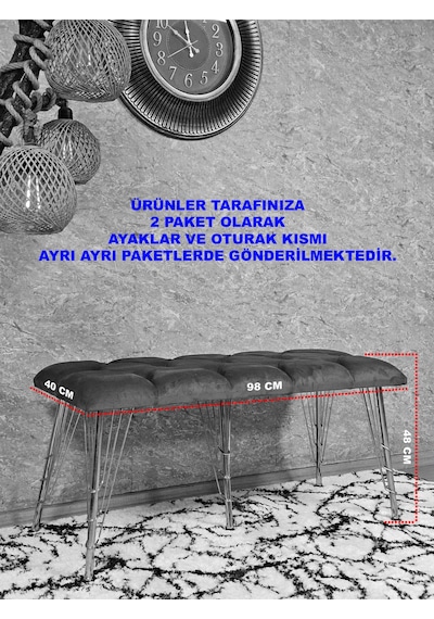 Zafir Metal Siyah Tel Ayaklı 100 Cm Puf Bench - Puf - Bench - Oturak - Mutfak Oturağı - Antre Oturağı Krem