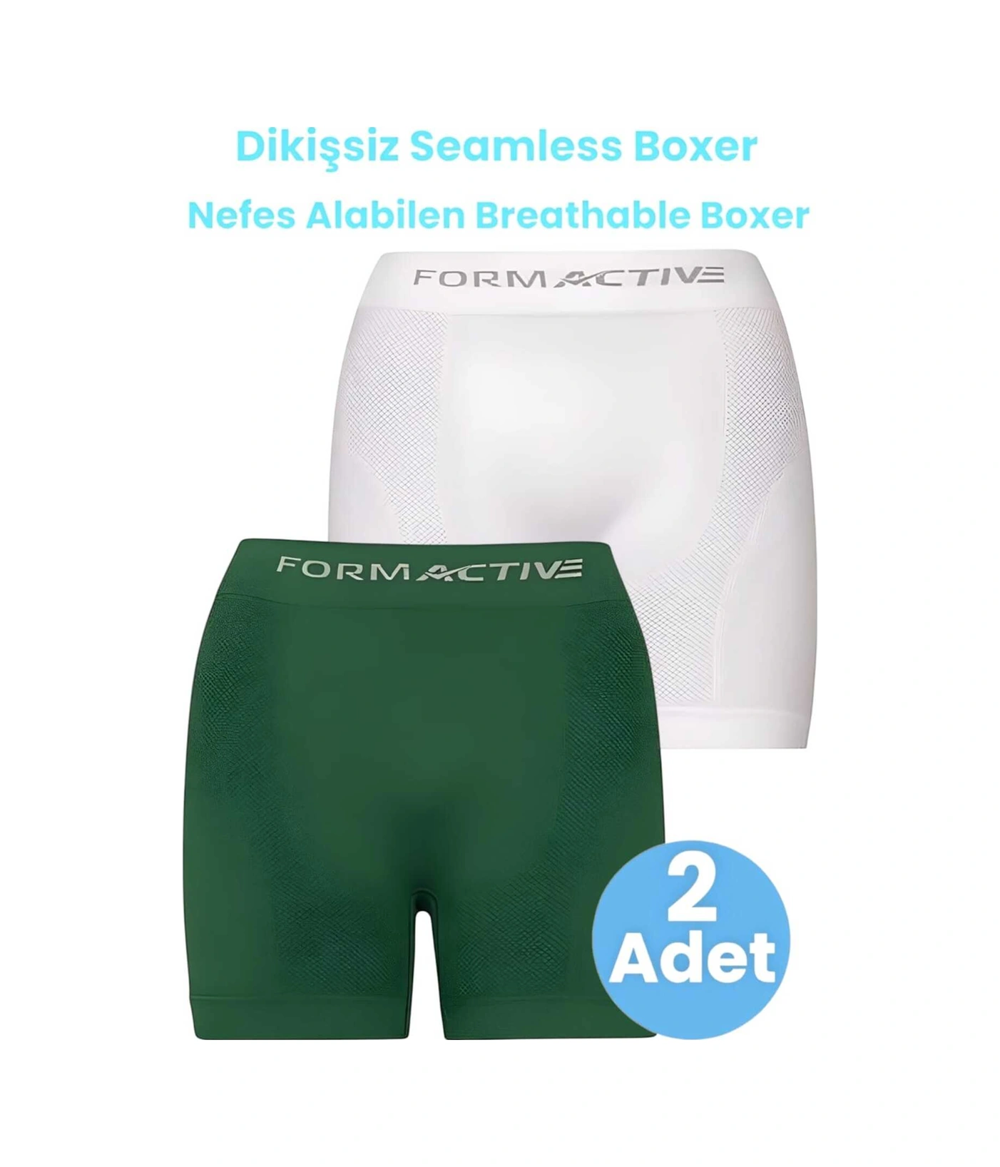 Tezzgelsin Erkek Dikişsiz/seamless Nefes Alabilen Boxer 2'li Set Beyaz - Yeşil