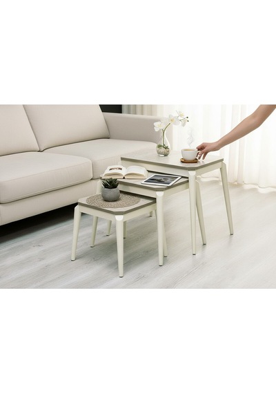 Msy Home Roma 3 Lü Pratik İç İçe Geçen Zigon,yan,orta Sehpa Mdf Modern Sehpa Takımı Bej