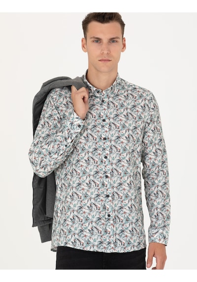 Pierre Cardin Erkek Koyu Mint Desenli Gömlek 50276458-vr152 Mint