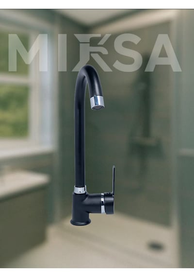 Siyah-krom Armut Baston Borulu Mutfak Eviye Bataryası Çeşmesi Musluğu Çift Su Girişli