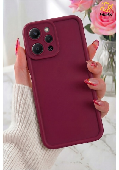 Fibaks Redmi 12 Uyumlu Kılıf Kamera Korumalı Yumuşak Dokulu Darbe Emici Bordo Silikon Kapak