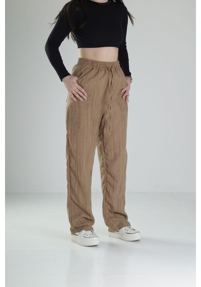 Cocopelli Aerobin Keten Kumas Kahve Baggy Pantolon Coc2510 Kahverengi