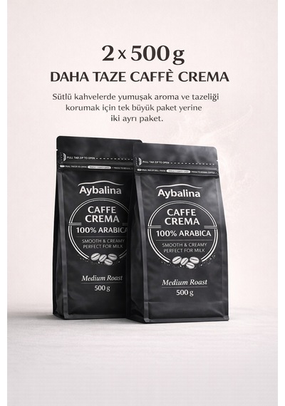 Muhteşem İçimli Caffè Crema, Seçkin Arabica Çekirdeklerden Üretilmiş Elit Kahve Keyfi 500 + 500 G Çekirdek Kahve