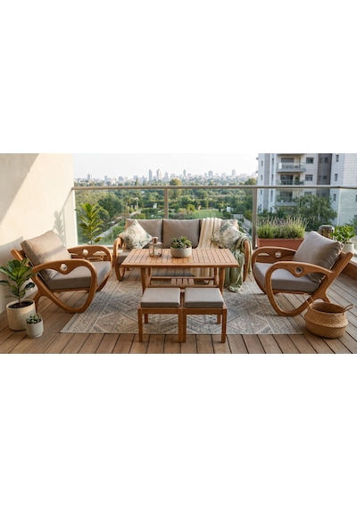 Gardenlove Bahçe Balkon Koltuk Masif Ahşap Kestane Ağacı 3+1+1 Koltuk, Masa Ve Puf Takımı Bej Gardenlove Bahçe Balkon Koltuk Masif Ahşap Kestane Ağacı 3+1+1 Koltuk, Masa Ve Puf Takımı Bej