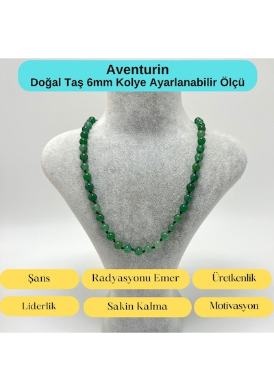Yıldız Doğal Taş Aventurin Doğal Taş 6 MM Makrome Kolye 45 CM - 55 CM Ayarlanabilir Yeşil