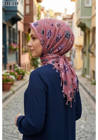 Dolce Cotton Desenli Sökme Boncuklu Eşarp 241-118 Çok Renkli