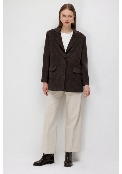 Mizalle Süet Dokulu Tek Düğmeli Kahverengi Blazer Ceket