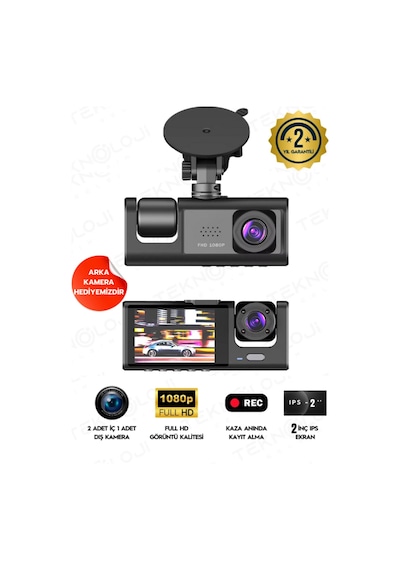 Full Hd 1080p 3 Kameralı Dash Cam Ön Arka İç Kayıt Özellikli Gece Görüşlü G Sensörlü