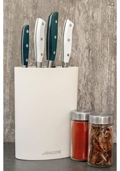 Arcos Oval Bıçak Koruyucu 20 Cm&apos E Kadar. Termoplastik Kauçuktan Üretilmiş Modern Tasarım Bıçak Bloğu. 220x160x65 Mm. Beyaz Renk Acı Kahverengi