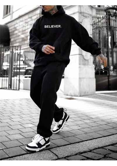 Altamira Erkek Believer Baskılı Oversize Kapşonlu Sweatshirt 001