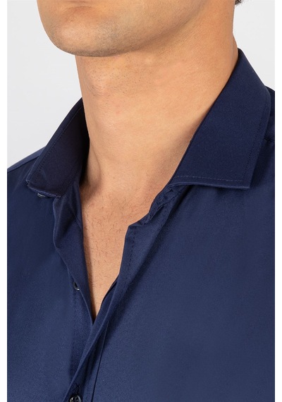 Tudors Modern Slim Fit Dar Kesim Düz Erkek Gömlek-23907 Lacivert