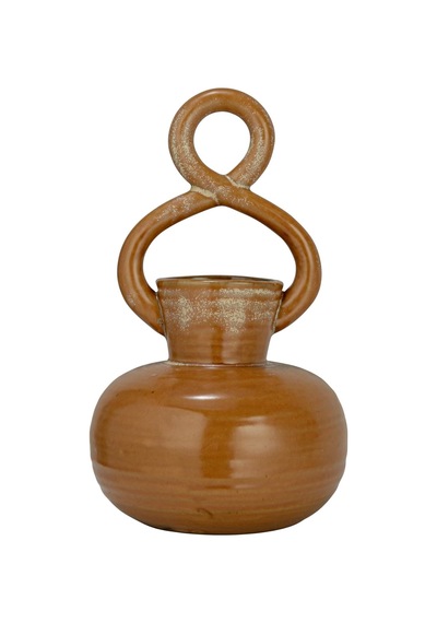 Bloomingville Yuvarlak Dekoratif Taş Vazo, Bükülmüş Sap Ve Reaktif Sır, 21.6 Cm, Kahverengi Diğer