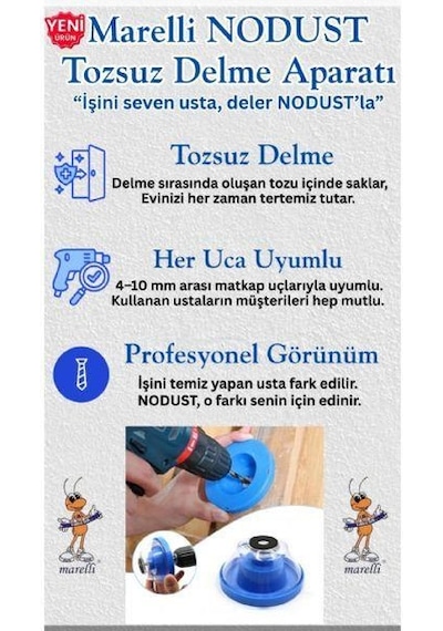 Marelli Nodust Tozsuz Delme Aparatı Matkap İçin Toz Tutucu Aparat