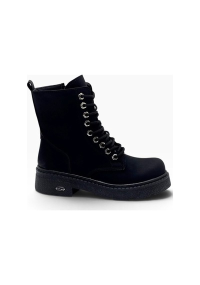 C-shoes Sl1508-27 Yağlı Deri Anatoik Bağcıklı Fermuarlı Kadın Bot Siyah