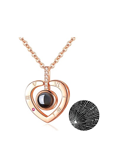 Chavin 100 Dilde Seni Seviyorum Rose Love Kalp Kolye Er05Rs