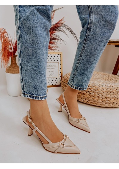 Ervanın Butiği Bej Deri Moss Toka Detay Kadın Stiletto-3649