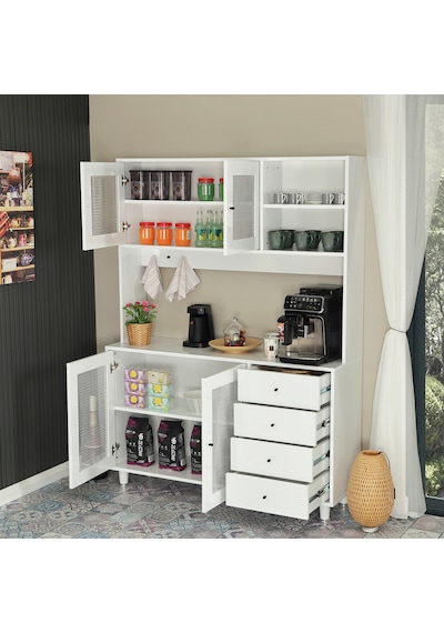 Pasific Home Grano Kahve Köşesi Çok Amaçlı Kiler Dolabı, 140 cm, Parlak Beyaz
