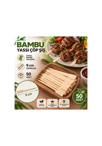 Yassı Çöp Şiş 9 Cm 50 Adet Bambu Şiş - 920923388