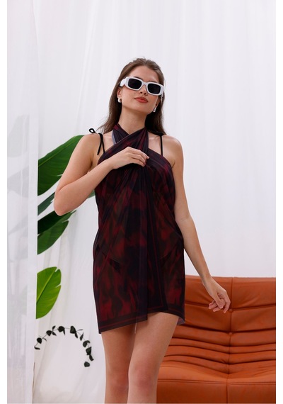Tarzını Seç İç Gösterir Transparan Pareo - Kırmızı Sis Model 150x95 Cm Çok Renkli