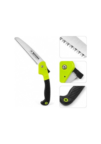 Katlanır Budama Testeresi, 180 Mm Orta Dişli Yüksek Karbon Çelik Bıçak, Ergonomik Yeşil-siyah Sap