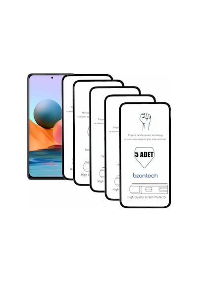 Bzontech Xiaomi Mi Note 10 Pro İle Uyumlu Ekran Koruyucu Tam Kaplayan 5li Set