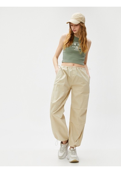 Koton Crop Atlet Baskılı Fitilli Bisiklet Yaka Haki 3sal30121ık 3SAL30121IK856